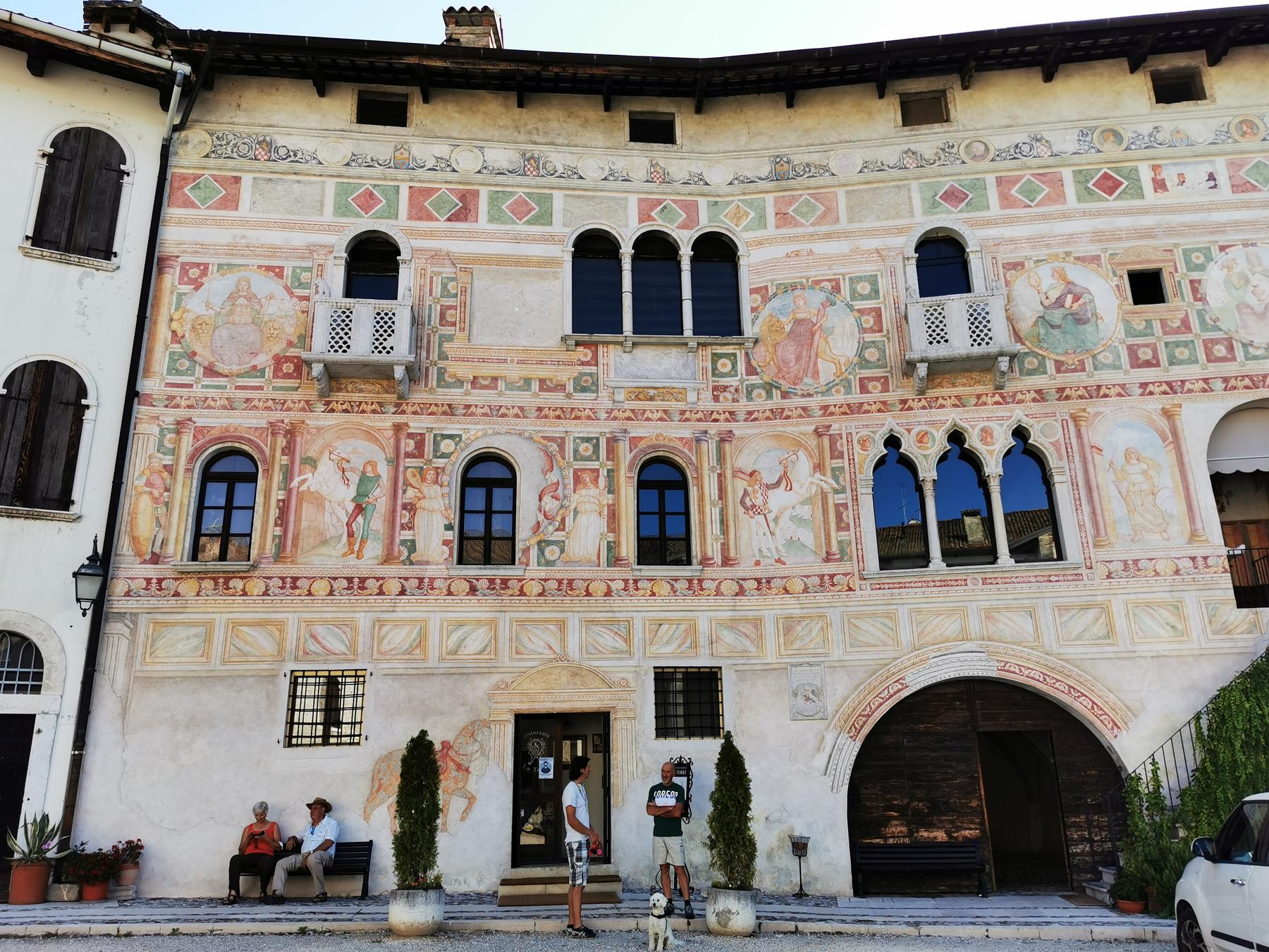 Richly frescoed Renaissance facade of the Palazzo Dipinto in Spilimbergo castle